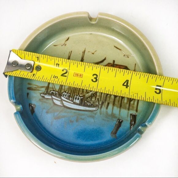 Vintage Otagiri Ceramic Ashtray Harbor Seagulls Boats Japan - Picture 6 of 8